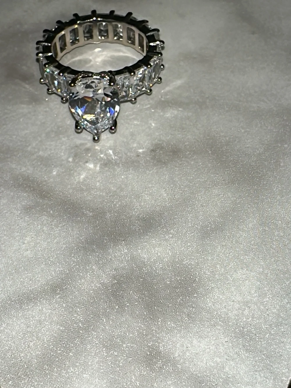 Elegant Pear-Cut Clear Crystal Eternity Ring - Silver Tone